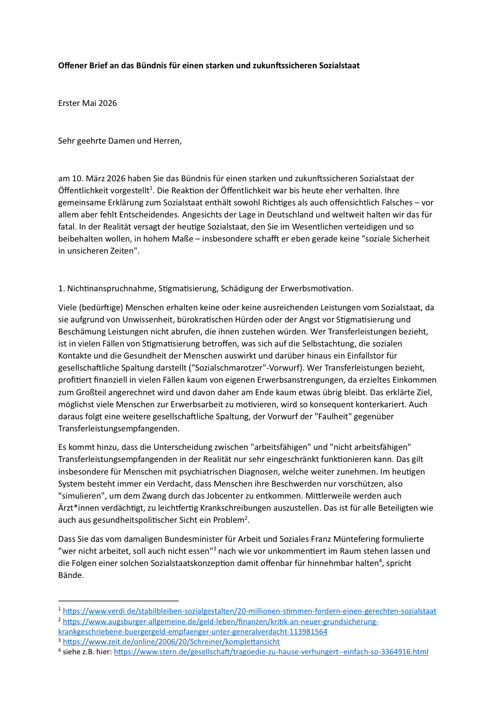 Offener Brief an das Bündnis für einen starken und zukunftssicheren Sozialstaat, Seite 1